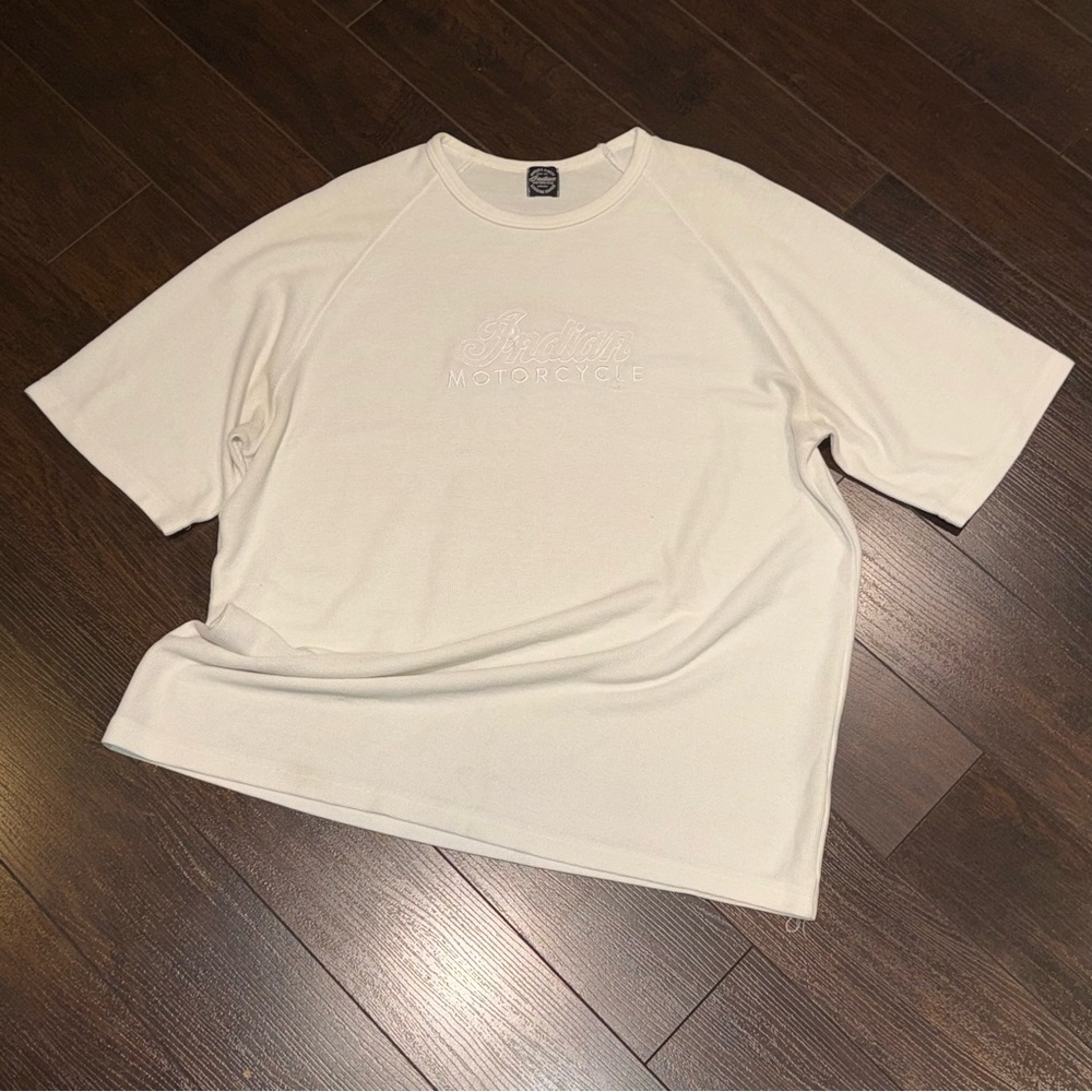 Vintage Indian Motorcycle Textured T-Shirt Men’s Size XL White Made In Canada